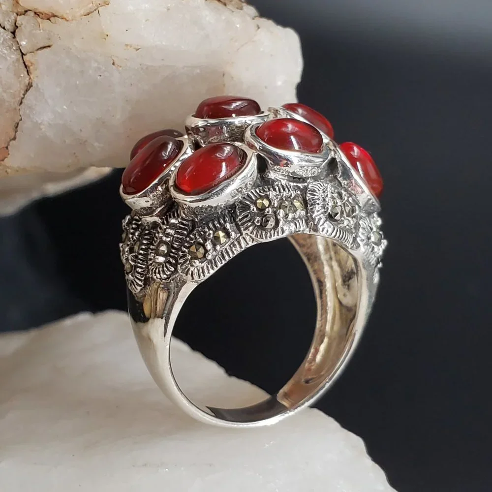 Solid Sterling 925 Silver Ring Genuine Carnelian Stone Unique Silversmith